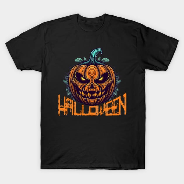 Enchanted Harvest: A scary Graphic Drawing of a Halloween Pumpkin T-Shirt by Guntah